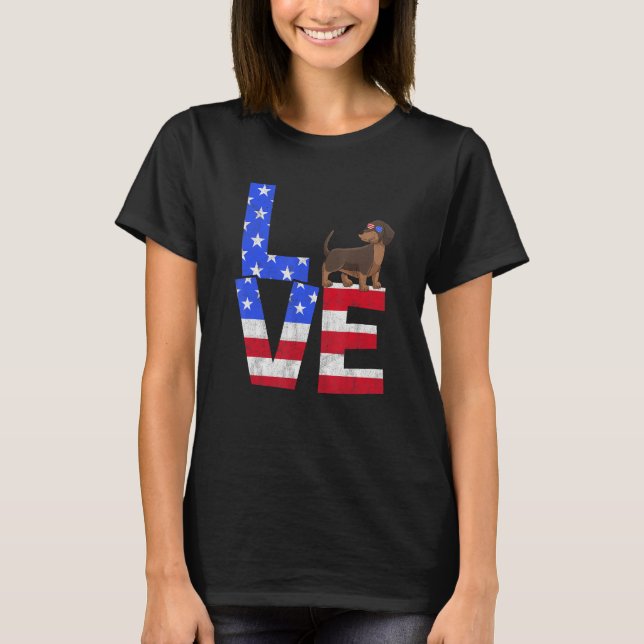 Camiseta Dachshund Dog American Flag Sunglasses 4th of July (Frente)