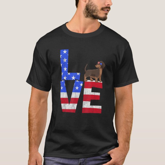Camiseta Dachshund Dog American Flag Sunglasses 4th of July (Frente)