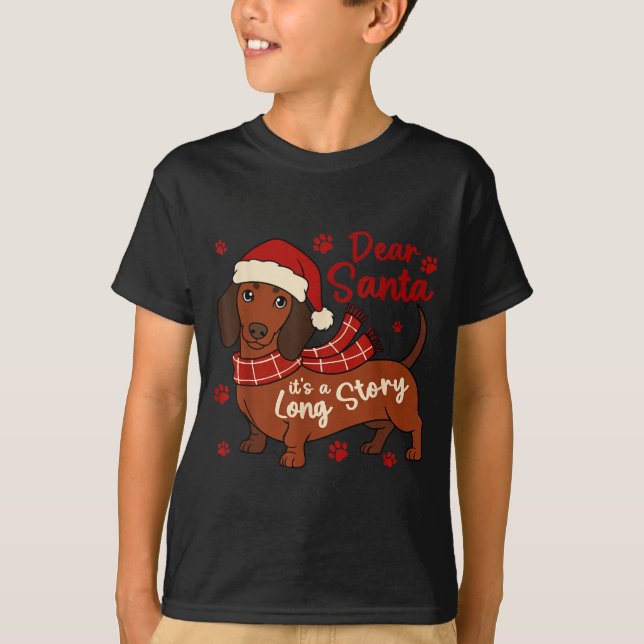 Camiseta Dachshund Dog Dear Santa It's A Long Story Funny C (Frente)