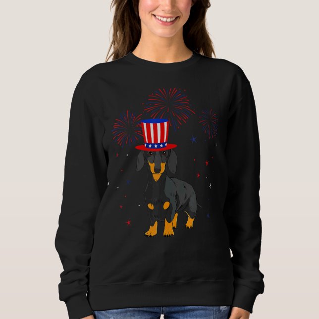 Camiseta Dachshund Dog Red White Fireworks Decinto 4th O (Frente)