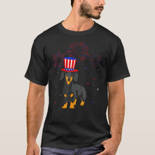 Camiseta Dachshund Dog Red White Fireworks Decinto 4th O