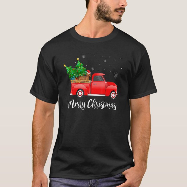 Camiseta Dachshund Dog Riding Red Truck Christmas Decoratio (Frente)