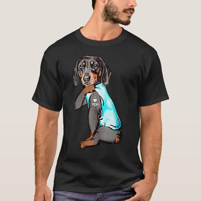 Camiseta Dachshund Dog Tattoo Eu Amo Mamãe (Frente)