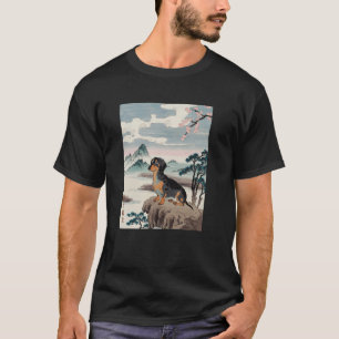 Camiseta Dachshund Doxie Arte Japonês Kyosai Japão Vintage