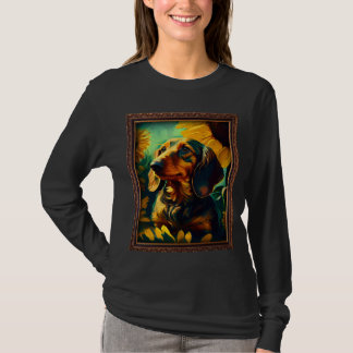 Camiseta Dachshund Doxie Weenie Painting Sunflower Flower M