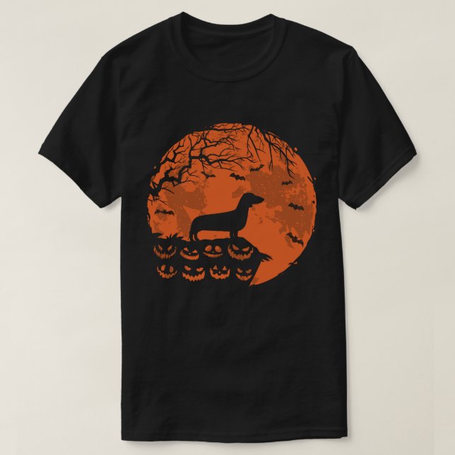 Camiseta Dachshund E Moon Halloween Dog Lover Gift (Frente do Design)