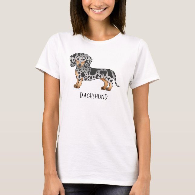 Camiseta Dachshund E Texto De Cabelo Curto Preto E Barrado (Frente)