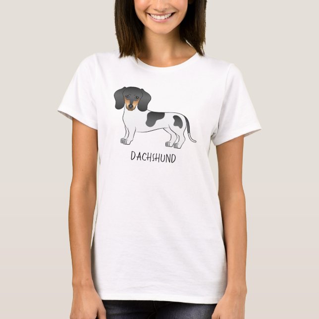 Camiseta Dachshund E Texto De Cabelo Curto Preto E Preto (Frente)