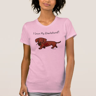 Camiseta Dachshund e uns desenhos animados da flor
