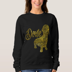 Camiseta Dachshund Em Dourado Padrão Decorativo