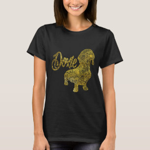 Camiseta Dachshund Em Dourado Padrão Decorativo