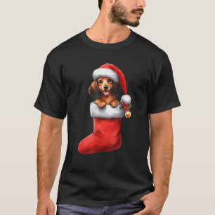 Camiseta Dachshund Em Sock Christmas Santa Hat Xmas Dog Lov