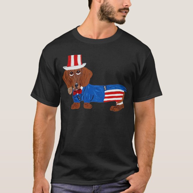 Camiseta Dachshund em terno do Tio Sam (Frente)
