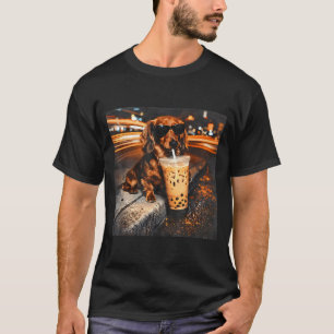 Camiseta Dachshund engraçado bebendo café gelado amante do