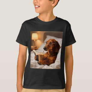 Camiseta Dachshund engraçado bebendo café gelado amante do