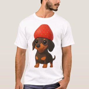 Camiseta Dachshund engraçado com morangos e chapéu frutado