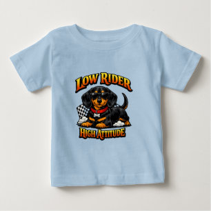 Camiseta Dachshund Engraçado Low Rider Alta Atitude