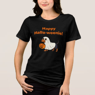 Camiseta Dachshund engraçado no Halloween Feliz Hallo-weeni