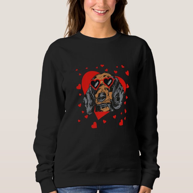 Camiseta Dachshund Face Heart Glasses Valentines Day Pet Do (Frente)
