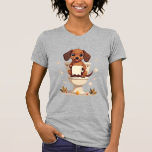 Camiseta Dachshund Fofo Antigo no Banheiro de Desenho Anima