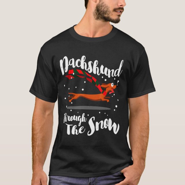 Camiseta Dachshund Gif Através Da Neve (Frente)