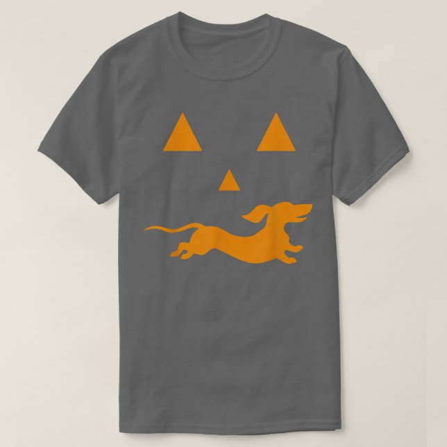 Camiseta Dachshund Halloween Spooky Face Engraçado Cachorro (Frente do Design)