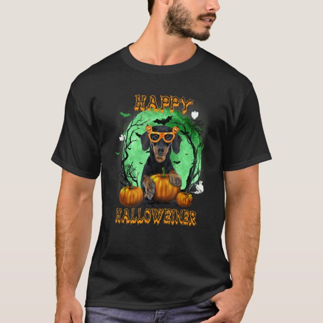 Camiseta Dachshund Happy Halloweiner Halloween Cães 5 (Frente)