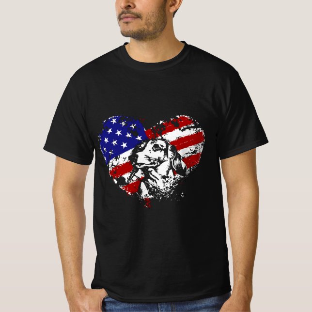 Camiseta Dachshund Heart American Flag 4 Of Julho Dog Love (Frente)