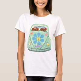 Camiseta Dachshund Hippies no seu carro do amor florido