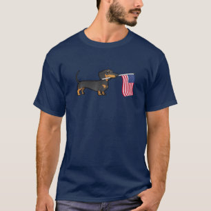 Camiseta Dachshund Holding American Flag Doxie Wiener Propr