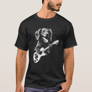 Camiseta Dachshund Jogando Violão Engraçado Guitarra Cachur