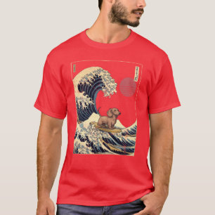 Camiseta Dachshund Kanagawa menina onda de surf japonesa
