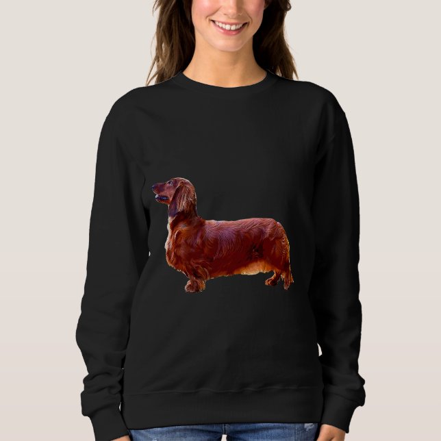 Camiseta Dachshund Long Haired Mini Cão Vermelho Sombreado (Frente)