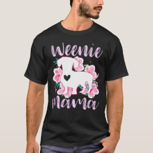 Camiseta Dachshund Mama Wiener Cachorro Flores Rosa Fócio