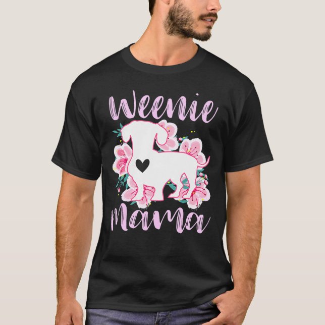Camiseta Dachshund Mama Wiener Cachorros Flores Rosa Cute W (Frente)
