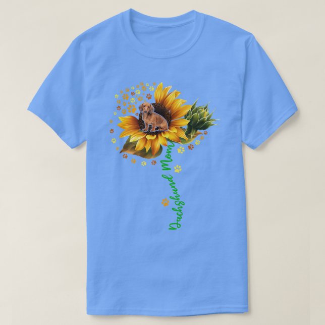 Camiseta Dachshund Mom Funny Dachshund On Sunflower Dog Paw (Frente do Design)