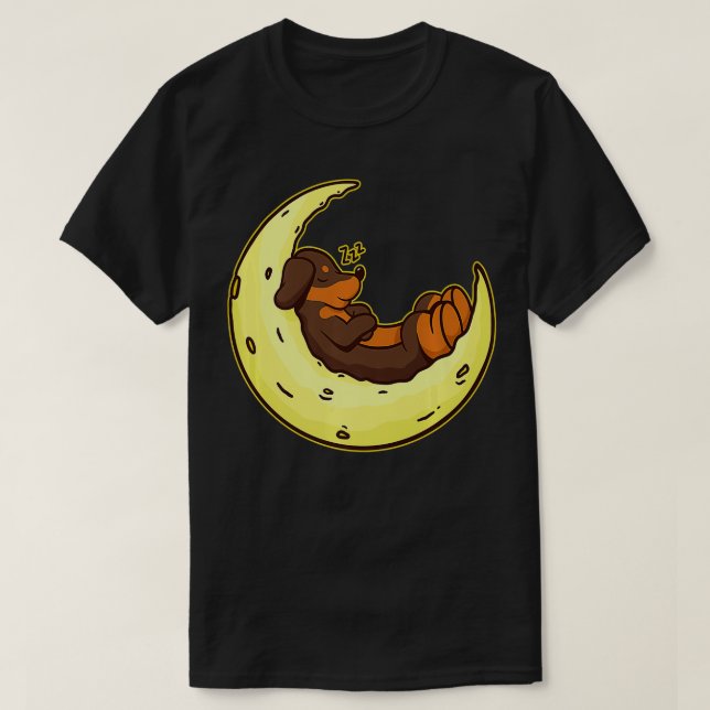 Camiseta Dachshund Moon Raça De Cão Dormindo Sobressalto Pr (Frente do Design)