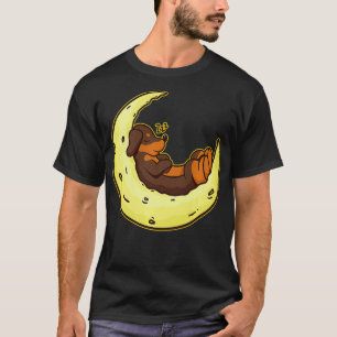 Camiseta Dachshund Moon Raça De Cão Dormindo Sobressalto Pr