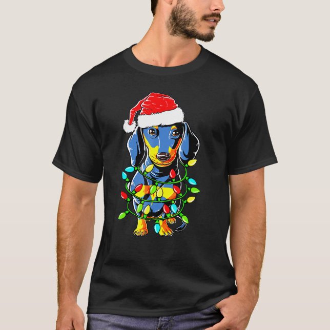 Camiseta Dachshund Papais noeis Árvore de Natal Luzes Xmas  (Frente)