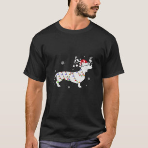 Camiseta Dachshund Papais noeis Reindee Luzes de Natal Cão 