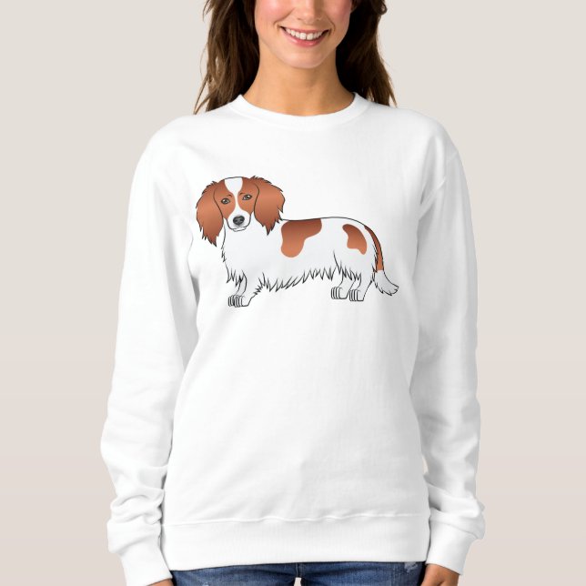 Camiseta Dachshund Pelagem Longa Malhada de Vermelho Cachor (Frente)