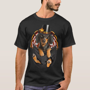 Camiseta Dachshund Pilgrim Hat Em Pocket Feliz Graças