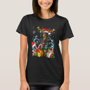 Camiseta Dachshund Rena de Natal Luzes da Árvore de Natal P