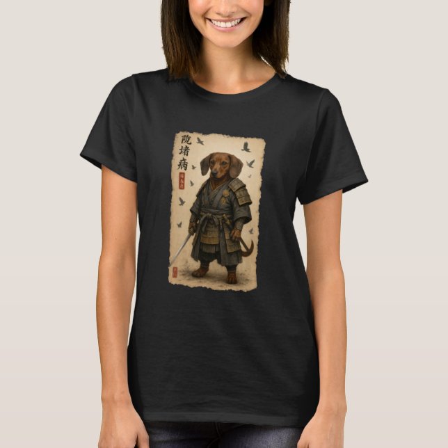 Camiseta Dachshund Samurai Arte Japonês Vintage (Frente)