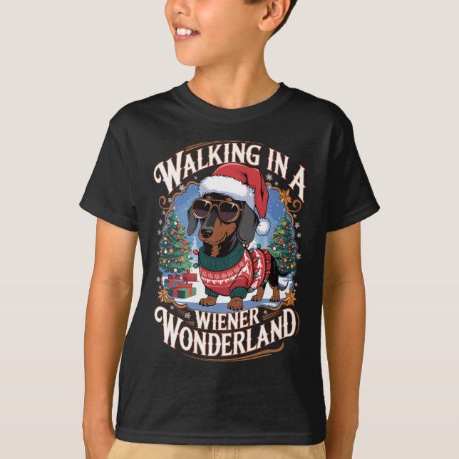 Camiseta Dachshund Santa Hat O Cachorro De Natal (Frente)