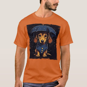 Camiseta Dachshund segurando um pequeno guarda-chuva