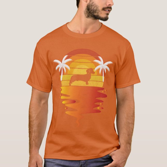 Camiseta dachshund shirt 70s vintage retro sunset dachshund (Frente)