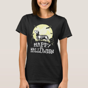 Camiseta Dachshund Skeleton Halloween Happy Pumpkin