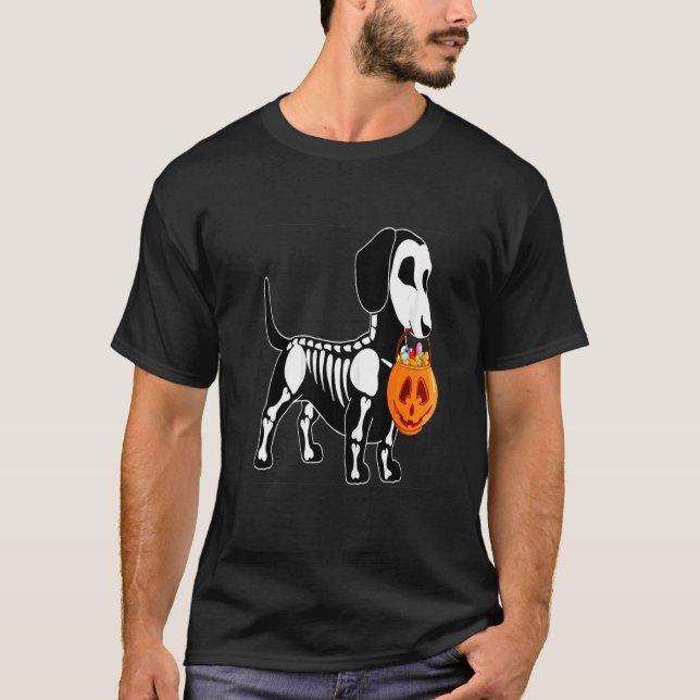 Camiseta Dachshund Skeleton Jack O Lantern Halloween (Frente)