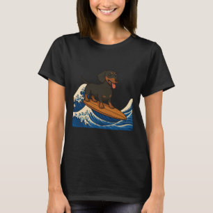 Camiseta Dachshund Surfando Onda Japonesa Cachorro Salsicha
